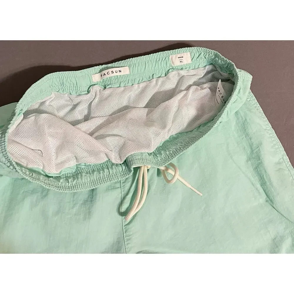PacSun Swim Trunks Mens XL Mint Green Solid Drawstring Excellent Condition